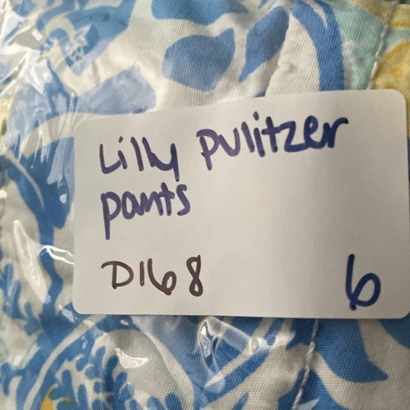 Lilly Pulitzer Cropped Light Pant Yellow Blue Monkey Lemon Pattern Size 6 - Picture 7 of 7